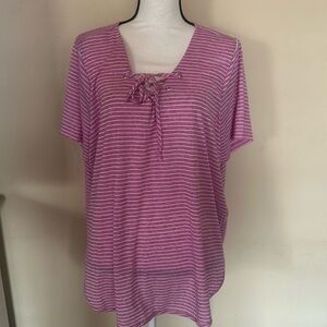 Avenue Striped Lace Front Top